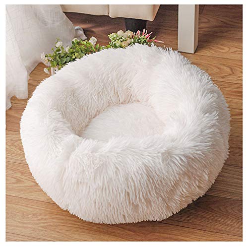 GUOCU Haustierbett Hundesofa Katzensofa Donut Kuschelnest Warmes Weiches Plüsch Hundekörbchen Hundesofa Mit Rutschfestem Boden Für Kleine Mittelgroße Haustiere,Weiß,S:50cm von GUOCU