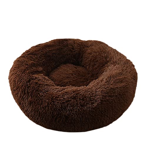 GUOCU Haustierbett für Katzen Und Hunde Rundes Plüsch Hundebett Katzenbett Doughnut Form Weich Flauschig Waschbar rutschfest Selbstwärmend Atmungsaktiv Klein Hund Haustierbett,Kaffee1,50cm von GUOCU