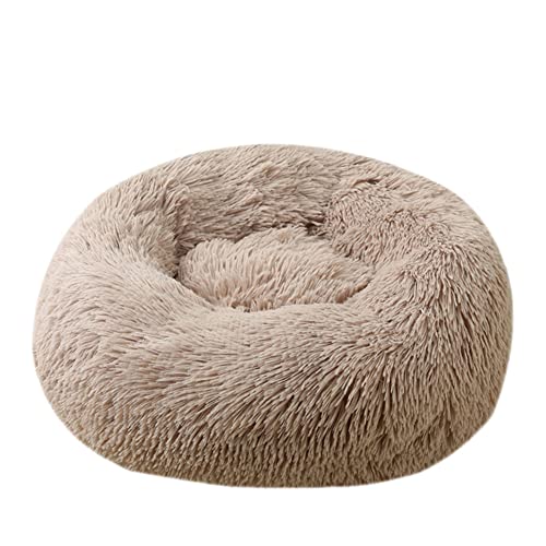 GUOCU Haustierbett für Katzen Und Hunde Rundes Plüsch Hundebett Katzenbett Doughnut Form Weich Flauschig Waschbar rutschfest Selbstwärmend Atmungsaktiv Klein Hund Haustierbett,Khaki,70cm von GUOCU