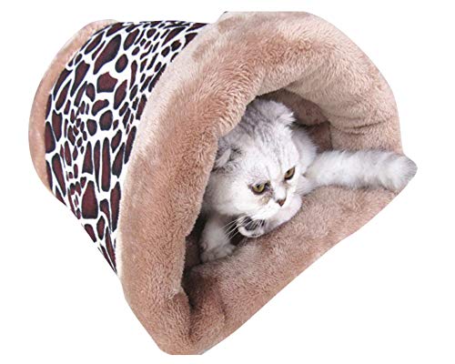 GUOCU Heimtierbedarf Zwei in Eins Haustier Schlafsack für Katzen Katzenbett Katzenhöhle Fleece Warme Geeignet für Kätzchen Welpen Braun B von GUOCU