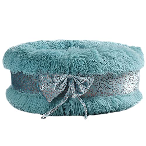 GUOCU Hundebett Haustierbett Plüsch Rundes Hundesofa Waschbar Katzennest mit Bowknot Und Rutschfestem Boden für Katzen Und Kleine Hunde Weiches Warmes Donut Nest Haustierbett,Blau,40cm von GUOCU