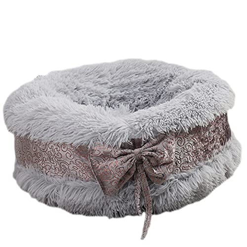 GUOCU Hundebett Haustierbett Plüsch Rundes Hundesofa Waschbar Katzennest mit Bowknot Und Rutschfestem Boden für Katzen Und Kleine Hunde Weiches Warmes Donut Nest Haustierbett,Grau,50cm von GUOCU