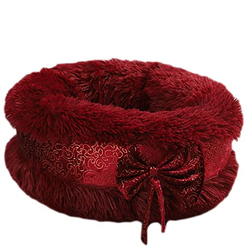 GUOCU Hundebett Haustierbett Plüsch Rundes Hundesofa Waschbar Katzennest mit Bowknot Und Rutschfestem Boden für Katzen Und Kleine Hunde Weiches Warmes Donut Nest Haustierbett,Rot,60cm von GUOCU