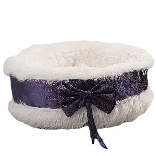 GUOCU Hundebett Haustierbett Plüsch Rundes Hundesofa Waschbar Katzennest mit Bowknot Und Rutschfestem Boden für Katzen Und Kleine Hunde Weiches Warmes Donut Nest Haustierbett,Weiß,60cm von GUOCU