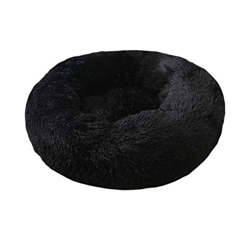 GUOCU Katzenbett Schöne Tierbett Hundekörbchen Hundesofa Klein Hundebett Haustierbett Plüsch Weich Runden Katze Schlafen Bett,Schwarz,M:60cm von GUOCU