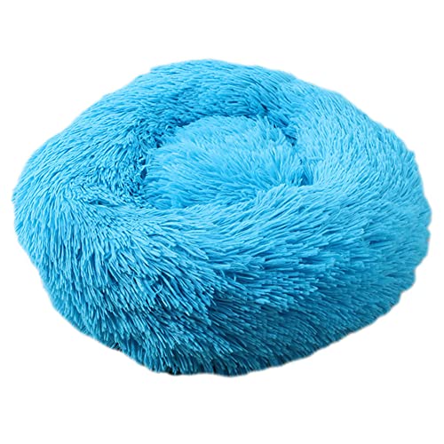 GUOCU Katzenbett Waschbar rutschfest Flauschiges Hundebett Super Weich Donut Haustierbett Runde Plüsch Katzenschlafplatz für Katzen Und Kleine Hunde Selbstwärmend Kuschelbett,Blau,100cm von GUOCU