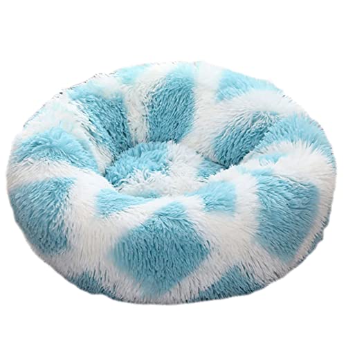 GUOCU Katzenbett Waschbar rutschfest Flauschiges Hundebett Super Weich Donut Haustierbett Runde Plüsch Katzenschlafplatz für Katzen Und Kleine Hunde Selbstwärmend Kuschelbett,Blau1,50cm von GUOCU