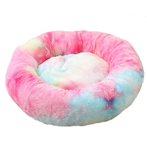 GUOCU Katzenbett Waschbar rutschfest Flauschiges Hundebett Super Weich Donut Haustierbett Runde Plüsch Katzenschlafplatz für Katzen Und Kleine Hunde Selbstwärmend Kuschelbett,Bunt,100cm von GUOCU