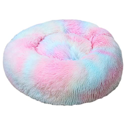 GUOCU Katzenbett Waschbar rutschfest Flauschiges Hundebett Super Weich Donut Haustierbett Runde Plüsch Katzenschlafplatz für Katzen Und Kleine Hunde Selbstwärmend Kuschelbett,Bunt2,100cm von GUOCU