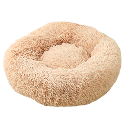 GUOCU Katzenbett Waschbar rutschfest Flauschiges Hundebett Super Weich Donut Haustierbett Runde Plüsch Katzenschlafplatz für Katzen Und Kleine Hunde Selbstwärmend Kuschelbett,Champagner,110cm von GUOCU