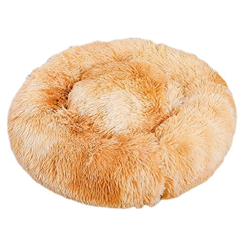 GUOCU Katzenbett Waschbar rutschfest Flauschiges Hundebett Super Weich Donut Haustierbett Runde Plüsch Katzenschlafplatz für Katzen Und Kleine Hunde Selbstwärmend Kuschelbett,Gelb,100cm von GUOCU