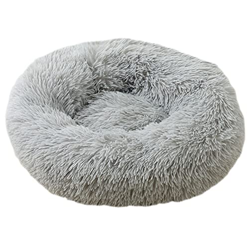 GUOCU Katzenbett Waschbar rutschfest Flauschiges Hundebett Super Weich Donut Haustierbett Runde Plüsch Katzenschlafplatz für Katzen Und Kleine Hunde Selbstwärmend Kuschelbett,Grau,110cm von GUOCU