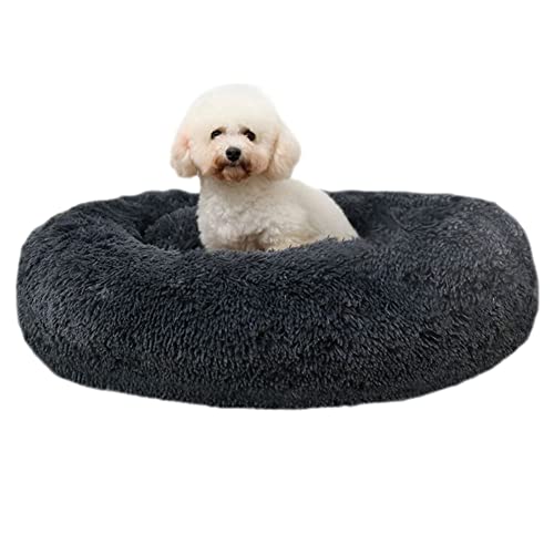 GUOCU Katzenbett Waschbar rutschfest Flauschiges Hundebett Super Weich Donut Haustierbett Runde Plüsch Katzenschlafplatz für Katzen Und Kleine Hunde Selbstwärmend Kuschelbett,Grau1,110cm von GUOCU