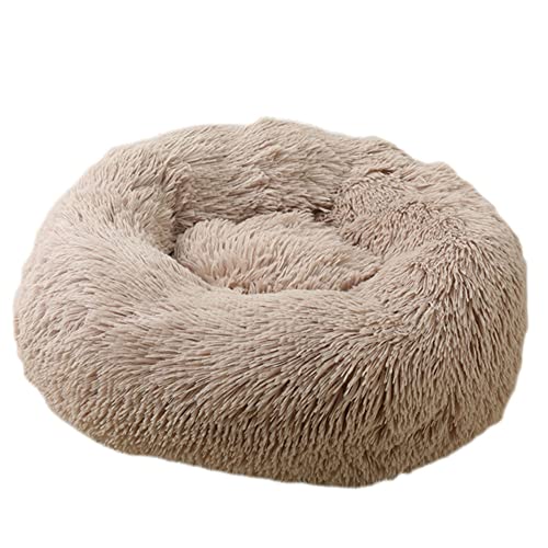 GUOCU Katzenbett Waschbar rutschfest Flauschiges Hundebett Super Weich Donut Haustierbett Runde Plüsch Katzenschlafplatz für Katzen Und Kleine Hunde Selbstwärmend Kuschelbett,Khaki,110cm von GUOCU