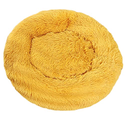 GUOCU Katzenbett Waschbar rutschfest Flauschiges Hundebett Super Weich Donut Haustierbett Runde Plüsch Katzenschlafplatz für Katzen Und Kleine Hunde Selbstwärmend Kuschelbett,Kurkuma,110cm von GUOCU