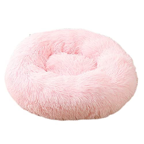 GUOCU Katzenbett Waschbar rutschfest Flauschiges Hundebett Super Weich Donut Haustierbett Runde Plüsch Katzenschlafplatz für Katzen Und Kleine Hunde Selbstwärmend Kuschelbett,Rosa,100cm von GUOCU