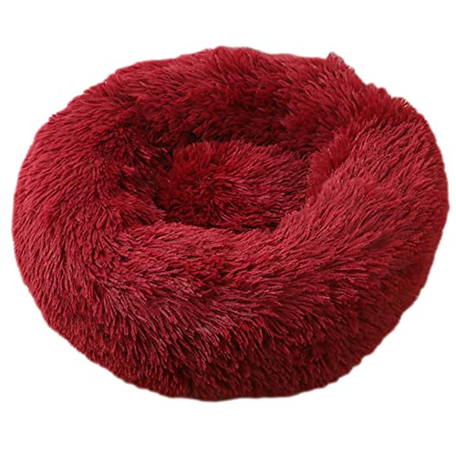 GUOCU Katzenbett Waschbar rutschfest Flauschiges Hundebett Super Weich Donut Haustierbett Runde Plüsch Katzenschlafplatz für Katzen Und Kleine Hunde Selbstwärmend Kuschelbett,Rot,100cm von GUOCU