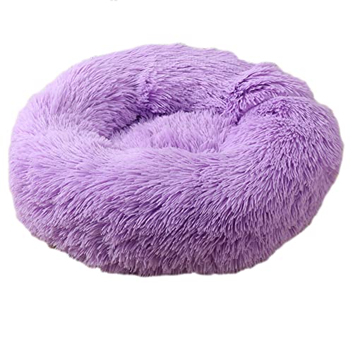 GUOCU Katzenbett Waschbar rutschfest Flauschiges Hundebett Super Weich Donut Haustierbett Runde Plüsch Katzenschlafplatz für Katzen Und Kleine Hunde Selbstwärmend Kuschelbett,Violett,100cm von GUOCU