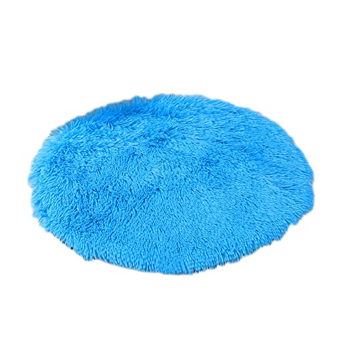 GUOCU Kunstpelz Shaggy Flauschig Hundematte Haustiermatte Super Weiches Hundebett Waschbar rutschfest Einfarbig Haustierbett für Hunde Und Katzen Runde Katzenbett Plüsches Bett,Blau,40cm von GUOCU