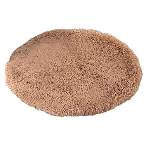 GUOCU Kunstpelz Shaggy Flauschig Hundematte Haustiermatte Super Weiches Hundebett Waschbar rutschfest Einfarbig Haustierbett für Hunde Und Katzen Runde Katzenbett Plüsches Bett,Kaffee1,60cm von GUOCU