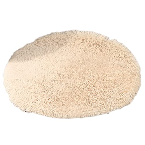 GUOCU Kunstpelz Shaggy Flauschig Hundematte Haustiermatte Super Weiches Hundebett Waschbar rutschfest Einfarbig Haustierbett für Hunde Und Katzen Runde Katzenbett Plüsches Bett,Khaki,40cm von GUOCU