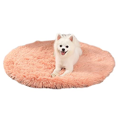 GUOCU Kunstpelz Shaggy Flauschig Hundematte Haustiermatte Super Weiches Hundebett Waschbar rutschfest Einfarbig Haustierbett für Hunde Und Katzen Runde Katzenbett Plüsches Bett,Rosa1,100cm von GUOCU