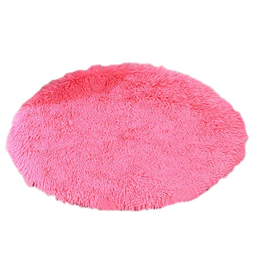 GUOCU Kunstpelz Shaggy Flauschig Hundematte Haustiermatte Super Weiches Hundebett Waschbar rutschfest Einfarbig Haustierbett für Hunde Und Katzen Runde Katzenbett Plüsches Bett,Rosen Rot,60cm von GUOCU