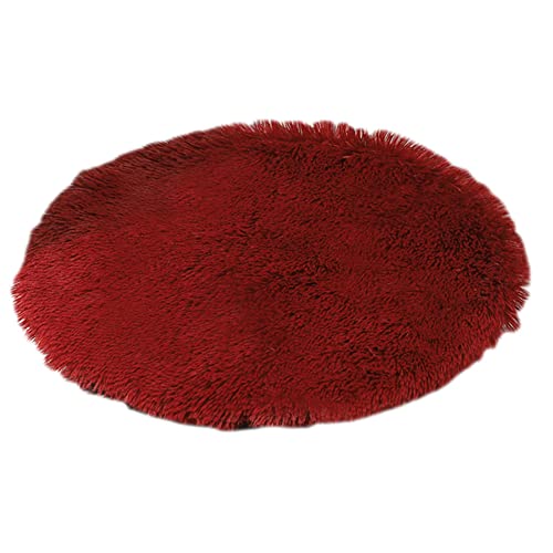 GUOCU Kunstpelz Shaggy Flauschig Hundematte Haustiermatte Super Weiches Hundebett Waschbar rutschfest Einfarbig Haustierbett für Hunde Und Katzen Runde Katzenbett Plüsches Bett,Rot,40cm von GUOCU