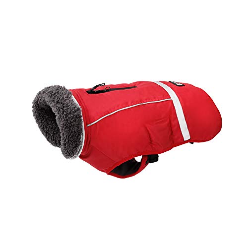 GUOCU Warme Haustier Jacke Retro Gepolsterte Hundekleidung Haustier Kleidung Outfit Winter Winddicht Schneeanzug Hundemantel Hundejacke mit Reflektierenden Streifen Kleine Mittlere Hundeweste Rot XL von GUOCU