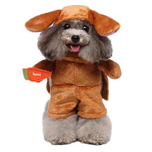 Haustier Hund Kostüme Lustiges Haustier Kostüm Stehend Outfit(3 Stücke Hut+Umhang+Kleidung Abnehmbar) Cosplay Party Anzug Lustig Hundekostüm für Kleine Hunde Oder Katzen,Braun,L von GUOCU