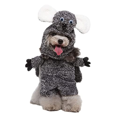 Haustier Hund Kostüme Lustiges Haustier Kostüm Stehend Outfit(3 Stücke Hut+Umhang+Kleidung Abnehmbar) Cosplay Party Anzug Lustig Hundekostüm für Kleine Hunde Oder Katzen,Grau,L von GUOCU