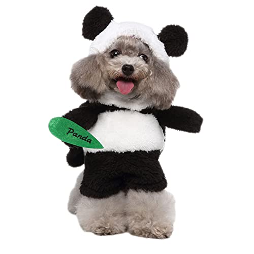 Haustier Hund Kostüme Lustiges Haustier Kostüm Stehend Outfit(3 Stücke Hut+Umhang+Kleidung Abnehmbar) Cosplay Party Anzug Lustig Hundekostüm für Kleine Hunde Oder Katzen,Panda,L von GUOCU