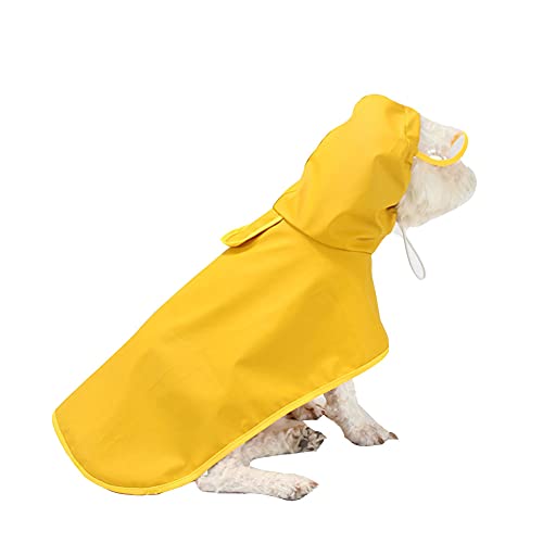 Haustier Regenmantel Poncho Kleidung mit Verstellbarer transparenter Krempe,Ultraleicht Hund Hoodie Regenjacke mit Bauchschutz für kleine mitelgroße große Hunde Gelb 6XL von GUOCU