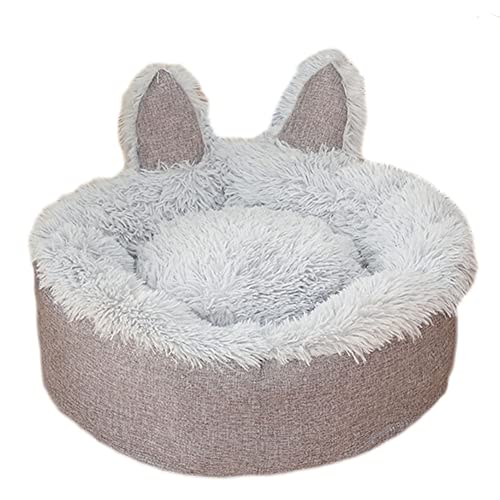 GUOCU Haustierbett für Katzen Und Hunde Rutschfester Unterseite Rundes Plüsch Flauschig Selbstwärmend Super Weich Hundebett,Schöne Katzenbett Abnehmbare Katzenohren-Form,Grau1,45cm von GUOCU