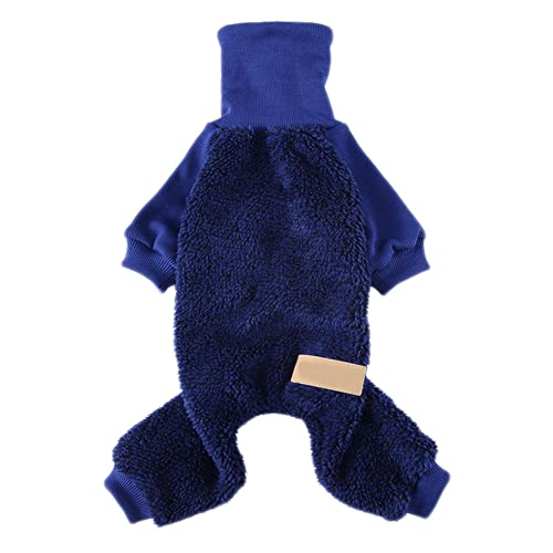 Hund Pyjama Hunde Jumpsuit Haustier Winterkleidung Weicher Kariert mit Kapuze Rollkragenpullover Gestrickte Thermo Haustierkleidung für Kleinen Hund Welpen Mantel Jumpsuit,Blau,XL von GUOCU