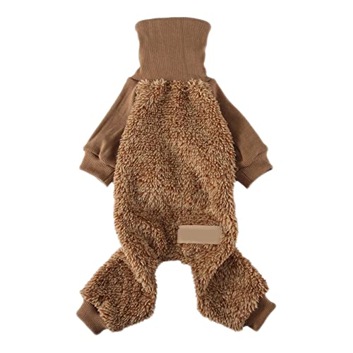 Hund Pyjama Hunde Jumpsuit Haustier Winterkleidung Weicher Kariert mit Kapuze Rollkragenpullover Gestrickte Thermo Haustierkleidung für Kleinen Hund Welpen Mantel Jumpsuit,Braun,S von GUOCU