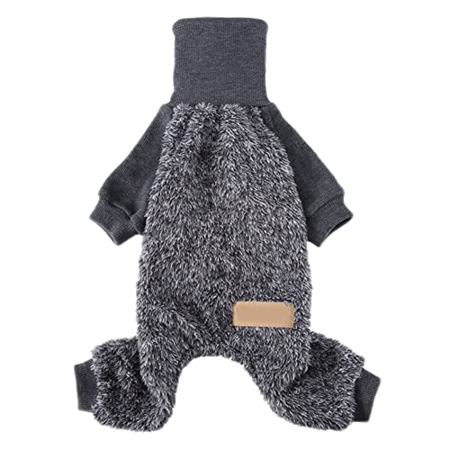 Hund Pyjama Hunde Jumpsuit Haustier Winterkleidung Weicher Kariert mit Kapuze Rollkragenpullover Gestrickte Thermo Haustierkleidung für Kleinen Hund Welpen Mantel Jumpsuit,Grau1,M von GUOCU