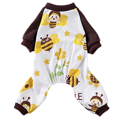 Hund Pyjama Welpe Jumpsuit Strick Pyjama Süßes Druckmuster Streifen Weiche Warm Komfortable Haustier Hund Langarm Shirt Herbst Winter Home Kostüm für Kleine Mittelgroße Hunde,Braun,L von GUOCU