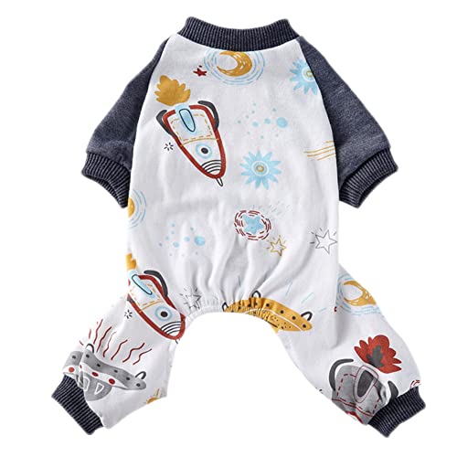 Hund Pyjama Welpe Jumpsuit Strick Pyjama Süßes Druckmuster Streifen Weiche Warm Komfortable Haustier Hund Langarm Shirt Herbst Winter Home Kostüm für Kleine Mittelgroße Hunde,Grau,S von GUOCU