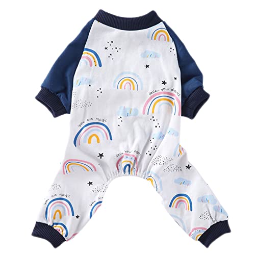 Hund Pyjama Welpe Jumpsuit Strick Pyjama Süßes Druckmuster Streifen Weiche Warm Komfortable Haustier Hund Langarm Shirt Herbst Winter Home Kostüm für Kleine Mittelgroße Hunde,Regenbogen,XL von GUOCU