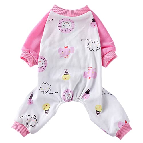 Hund Pyjama Welpe Jumpsuit Strick Pyjama Süßes Druckmuster Streifen Weiche Warm Komfortable Haustier Hund Langarm Shirt Herbst Winter Home Kostüm für Kleine Mittelgroße Hunde,Rosa,L von GUOCU