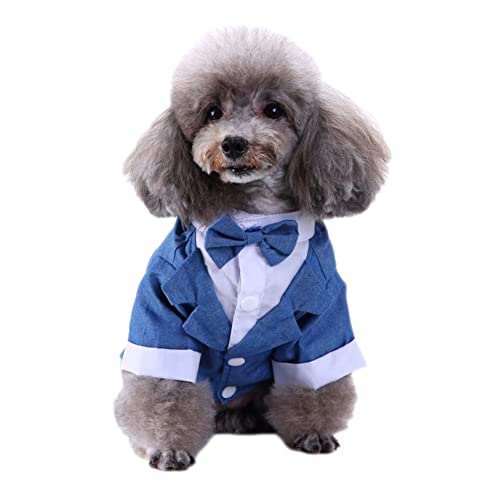 Hunde Hochzeitsfest Kostüm Stripes Stylish Formal Fliege Kostüm Hochzeitshemd Formeller Smoking Krawatte Hundeprinz Elegant Anzug Urlaubskleidung für Welpen Und Kleine Hunde,Blau,L von GUOCU