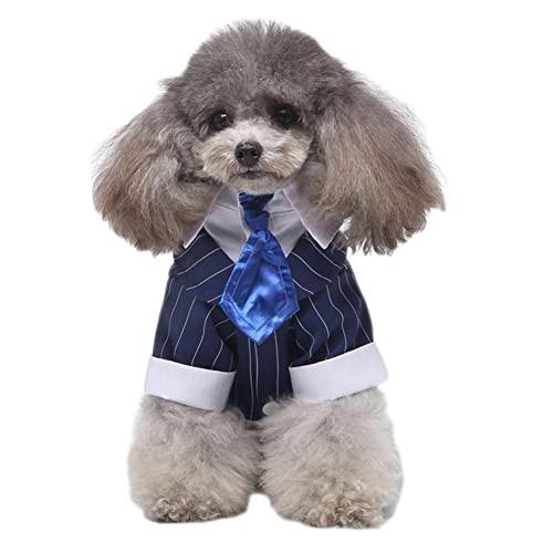 Hunde Hochzeitsfest Kostüm Stripes Stylish Formal Fliege Kostüm Hochzeitshemd Formeller Smoking Krawatte Hundeprinz Elegant Anzug Urlaubskleidung für Welpen Und Kleine Hunde,Blau4,L von GUOCU