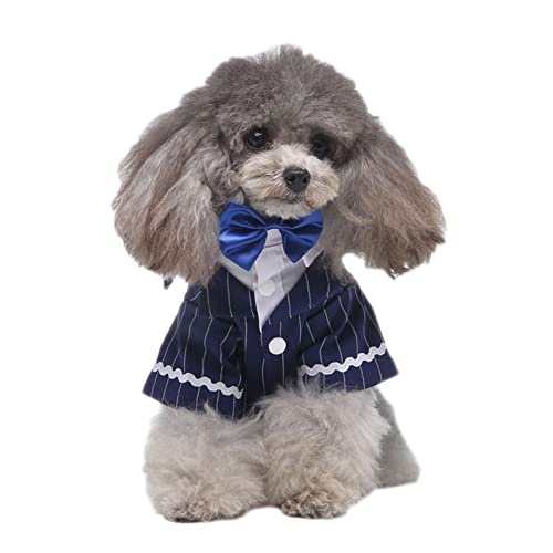 Hunde Hochzeitsfest Kostüm Stripes Stylish Formal Fliege Kostüm Hochzeitshemd Formeller Smoking Krawatte Hundeprinz Elegant Anzug Urlaubskleidung für Welpen Und Kleine Hunde,Blau5,L von GUOCU