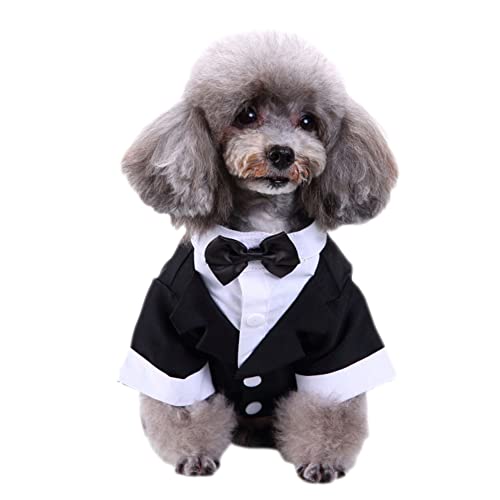 Hunde Hochzeitsfest Kostüm Stripes Stylish Formal Fliege Kostüm Hochzeitshemd Formeller Smoking Krawatte Hundeprinz Elegant Anzug Urlaubskleidung für Welpen Und Kleine Hunde,Schwarz,L von GUOCU