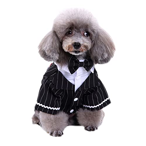 Hunde Hochzeitsfest Kostüm Stripes Stylish Formal Fliege Kostüm Hochzeitshemd Formeller Smoking Krawatte Hundeprinz Elegant Anzug Urlaubskleidung für Welpen Und Kleine Hunde,Schwarz1,L von GUOCU