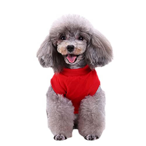 Hunde Katzen T-Shirts Haustier Einfarbig Kleidung Herbst Weste Hundehemden Atmungsaktiv Weiche Grundkleidung Hunde Sporthemden für Kleine Mittelgroße Hunde Haustiere Bekleidung,Rot1,L von GUOCU