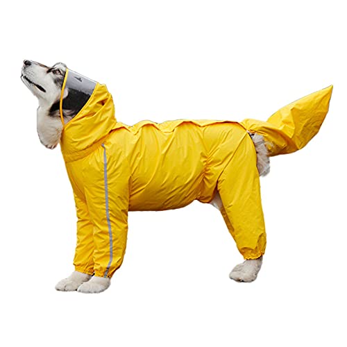 Hunde Poncho Regenmantel mit transparenter Krempenkappe,Wasserdicht Hunde Regenjacke mit Vier Beinen im Freien Einstellbare für Katzen Kleine, Mittel, Große Hunde Gelb 10XL von GUOCU