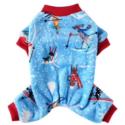 Hunde Pyjama 1 Stück Haustier Kleidung Jumpsuit für Welpen Entzückender Muster Vier Beine Schlafanzug Herbst Winter Weich Warm Cartoon Pyjama für Kleine Mittelgroße Hunde,Blau,M von GUOCU