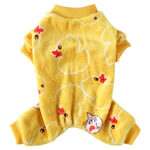 Hunde Pyjama 1 Stück Haustier Kleidung Jumpsuit für Welpen Entzückender Muster Vier Beine Schlafanzug Herbst Winter Weich Warm Cartoon Pyjama für Kleine Mittelgroße Hunde,Gelb,L von GUOCU